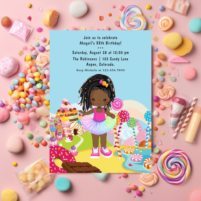 Afrikanisch-amerikanische Candy Land Girl Birthday Einladung (Von Creator hochgeladen)
