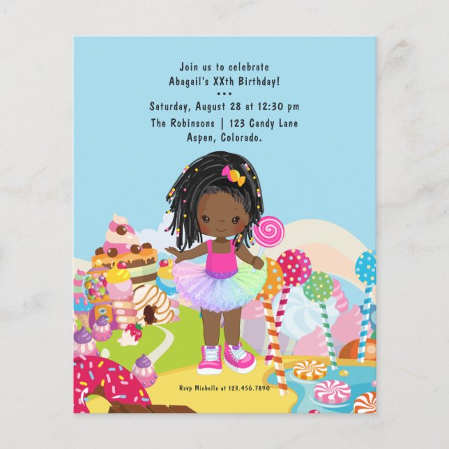 Afrikanisch-amerikanische Candy Land Girl Birthday Flyer (Vorne)