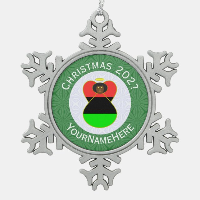 Afrikanisch-Amerikanische Engel-Weihnachtsfahne Pe Schneeflocken Zinn-Ornament (Vorderseite)