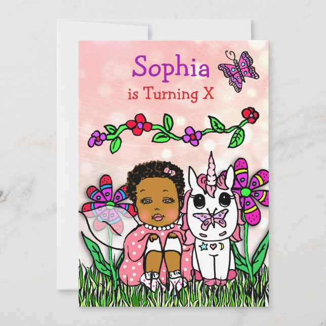 Afrikanisch-Amerikanische Fairy Birthday Einladung (Vorderseite)