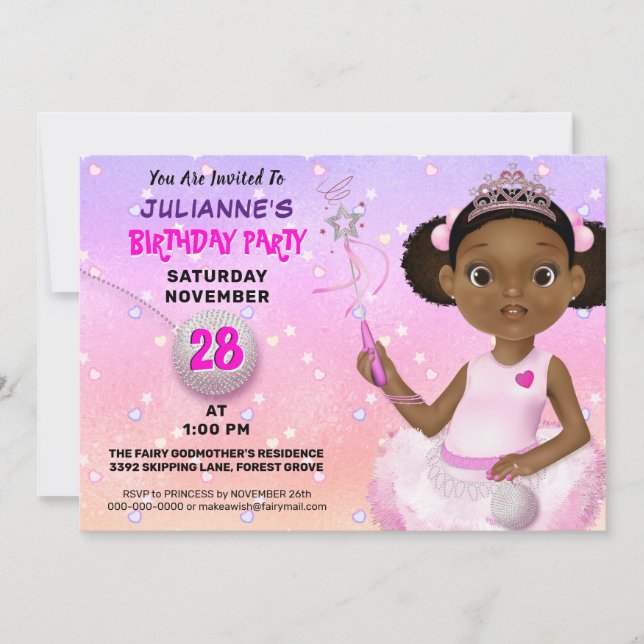 Afrikanisch-Amerikanische Fairy Princess Birthday Einladung (Vorderseite)