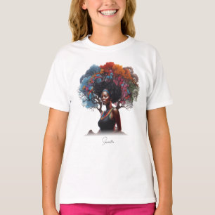 Afrikanisch-amerikanische Frau mit baumgeschmückte T-Shirt