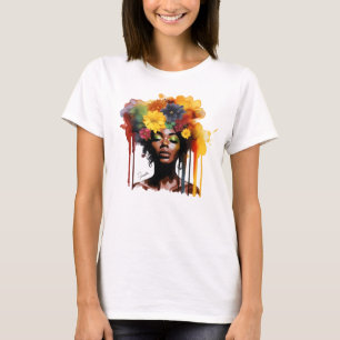 Afrikanisch-amerikanische Frau mit geblümtem Afro- T-Shirt