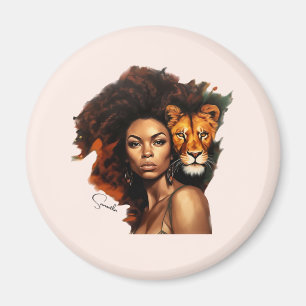 Afrikanisch-amerikanische Frau mit Majestic Lion Magnet
