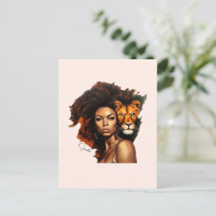 Afrikanisch-amerikanische Frau mit Majestic Lion Postkarte