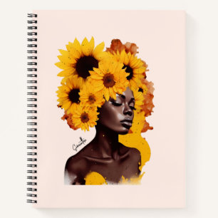 Afrikanisch-amerikanische Frau mit Sonnenblume Afr Notizbuch
