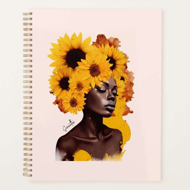 Afrikanisch-amerikanische Frau mit Sonnenblume Afr Planer (Vorderseite)