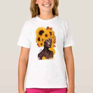 Afrikanisch-amerikanische Frau mit Sonnenblume Afr T-Shirt