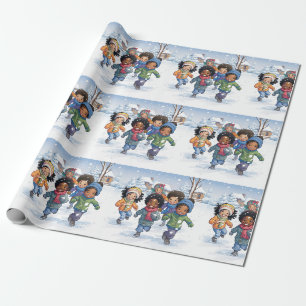 Afrikanisch-amerikanische Kinder im Schnee Geschenkpapier