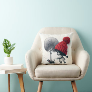 Afrikanisch-amerikanische Mädchen, die ihren Hund  Kissen