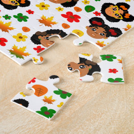 Afrikanisch-amerikanische Mädchen fallen Herbstrüc Puzzle