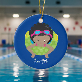 Afrikanisch-amerikanische Mädchen Swim Team Monogr Keramik Ornament