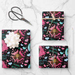 Afrikanisch-Amerikanische Mädchen zum Geburtstag Geschenkpapier Set
