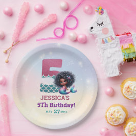 Afrikanisch-Amerikanische Meerjungfrau 5. Geburtst Pappteller