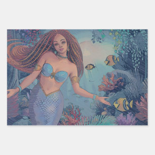 Afrikanisch-Amerikanische Meerjungfrau Chalk Paste Geschenkpapier Set