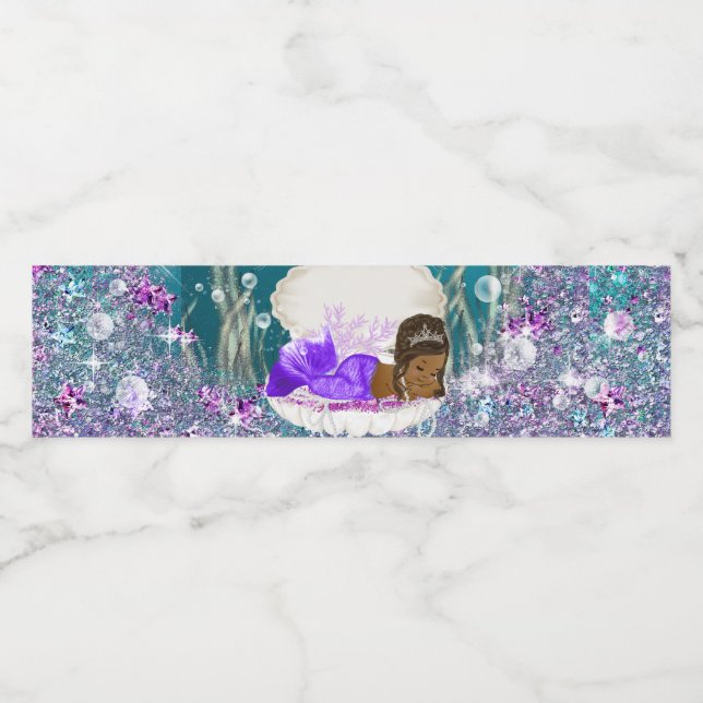 Afrikanisch-amerikanische Meerjungfrau Wasserflasc Wasserflaschenetikett (Einzelnes Label)