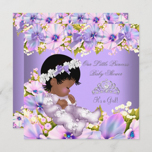 Afrikanisch-Amerikanische Princess Baby Shower Gir Einladung (Vorne/Hinten)