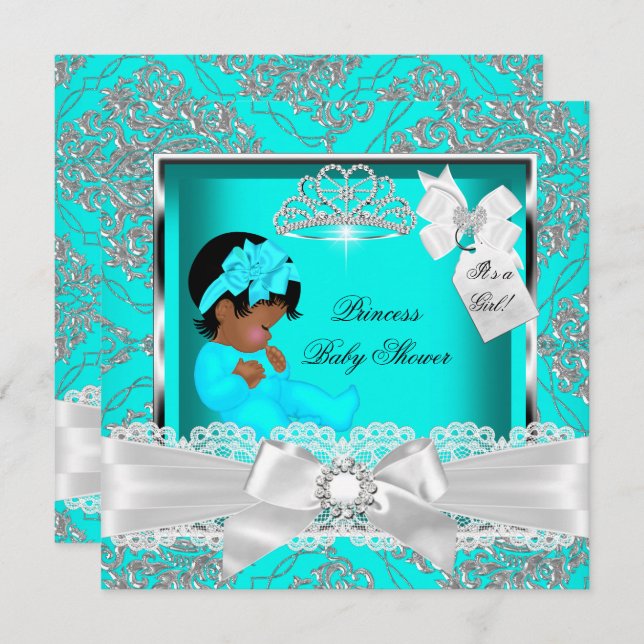 Afrikanisch-Amerikanische Princess Baby Shower Gir Einladung (Vorne/Hinten)