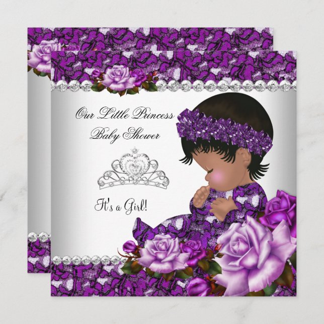 Afrikanisch-Amerikanische Princess Baby Shower Gir Einladung (Vorne/Hinten)