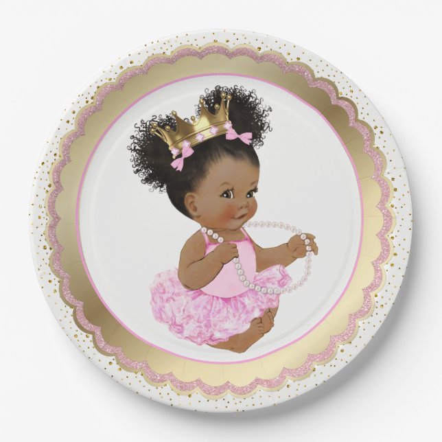 Afrikanisch-amerikanische Princess Baby Shower Pap Pappteller (Vorderseite)