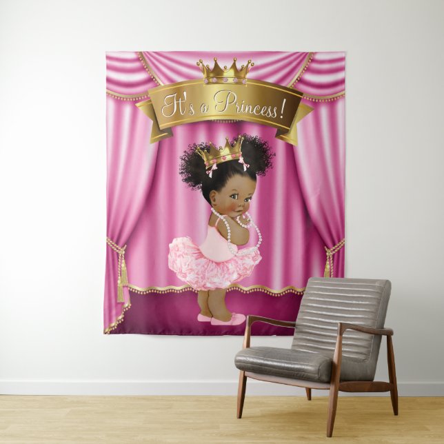Afrikanisch-amerikanische Princess-Babydusche Hint Wandteppich (Beispiel)