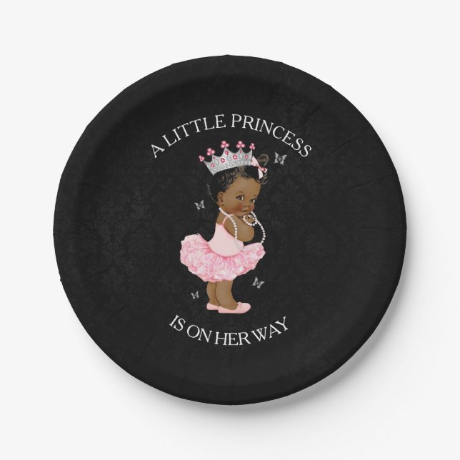 Afrikanisch-amerikanische Princess-Girl-Babydusche Pappteller (Vorderseite)