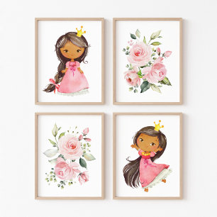 Afrikanisch-amerikanische Prinzessin, Blume, Girl- Bilderwand Sets