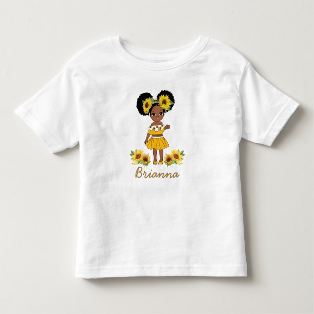 Afrikanisch-Amerikanische Prinzessin Girl Sunflowe Kleinkind T-shirt (Vorderseite)