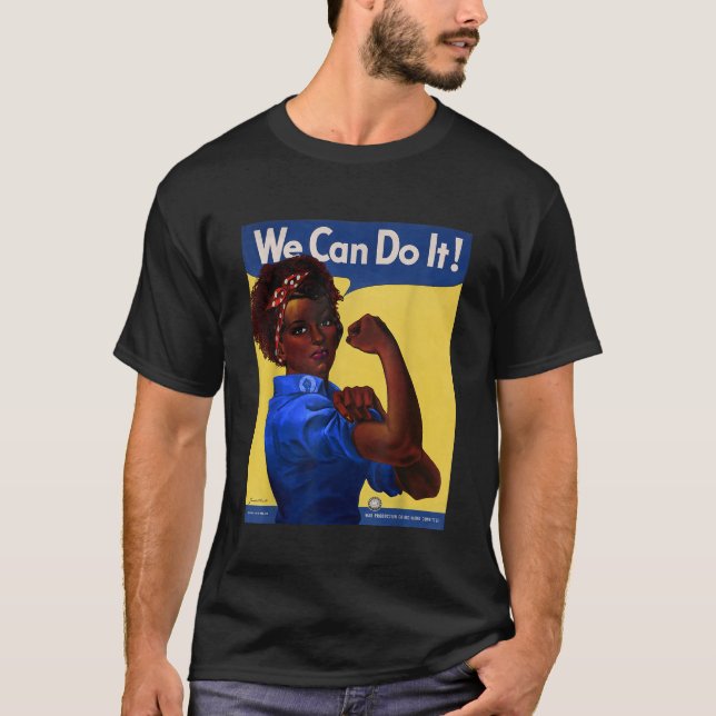Afrikanisch-Amerikanische Rosie The Riveter Black  T-Shirt (Vorderseite)