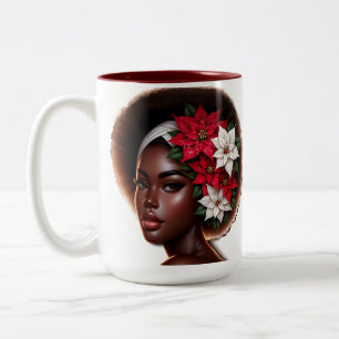 Afrikanisch-amerikanische Schönheit mit Poinsettia Zweifarbige Tasse
