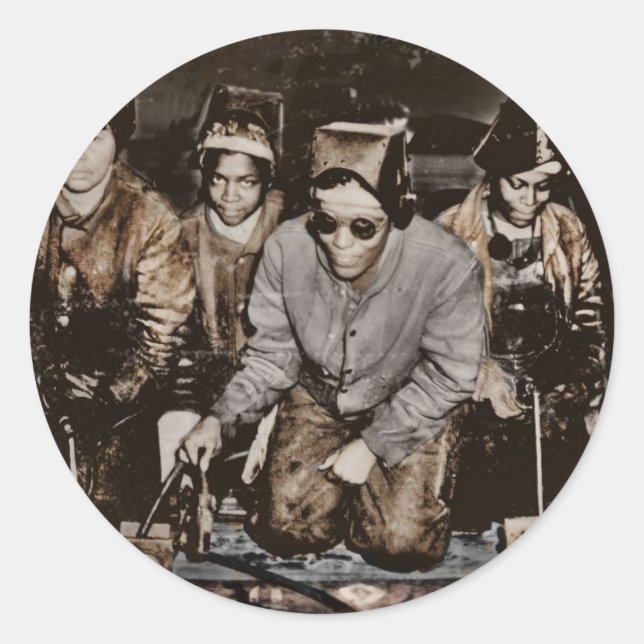 Afrikanisch-amerikanische Steelworker II. Weltkrie Runder Aufkleber (Vorderseite)