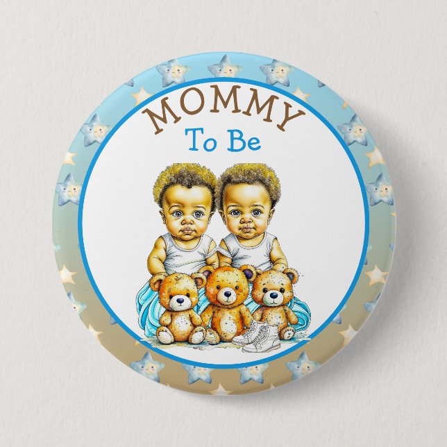Afrikanisch-amerikanische Twin Boy's Baby Shower M Button (Vorderseite)