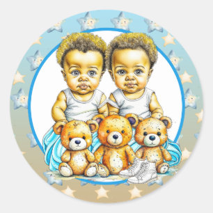 Afrikanisch-amerikanische Twin Boy's Blue Baby Sho Runder Aufkleber