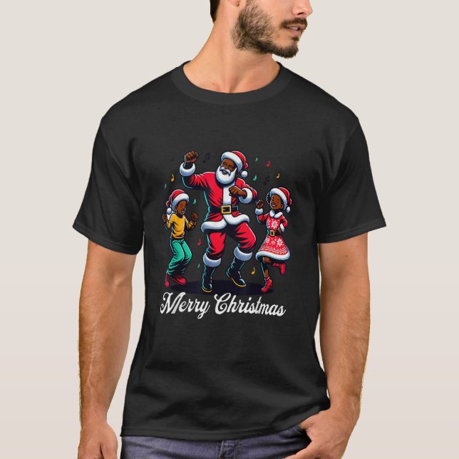 Afrikanisch-amerikanische Weihnachtsfamilie Santa  T-Shirt (Vorderseite)