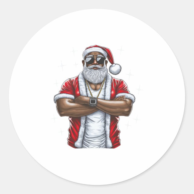 Afrikanisch-amerikanischer Santa-Weihnachtsjama co Runder Aufkleber (Vorderseite)
