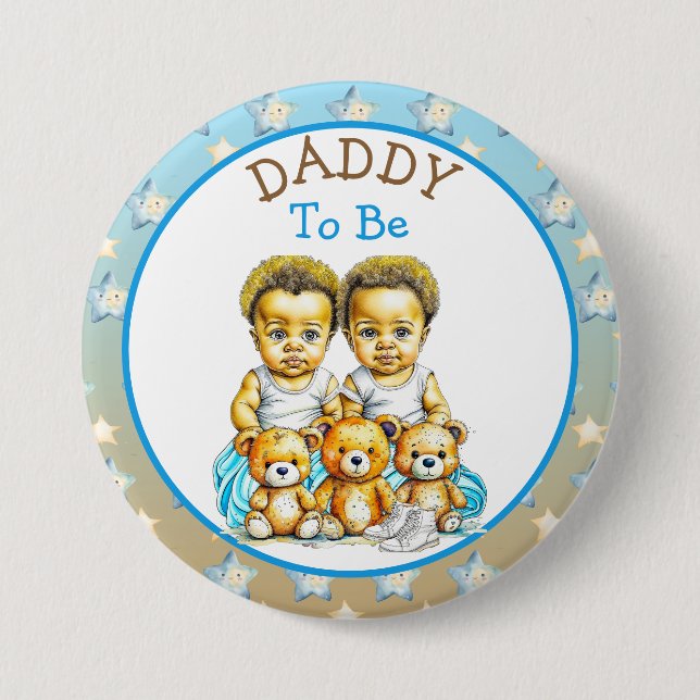 Afrikanisch-amerikanischer Twin Boy's Baby Shower  Button (Vorderseite)