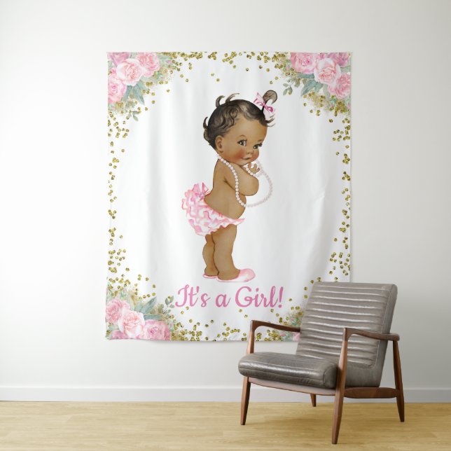 Afrikanisch-Amerikanisches Baby-Mädchen-Dusche Hin Wandteppich (Beispiel)