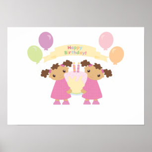 Afrikanisch-Amerikanisches Twin Birthday Poster