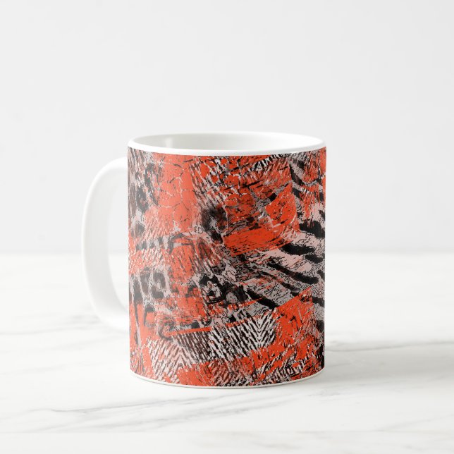 Afrikanisch, Stammeskultur. Schwarz, rot, grau. Kaffeetasse (Vorderseite Links)