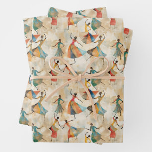 Afrikanische abstrakte Tänzer mehrfarbig Geschenkpapier Set