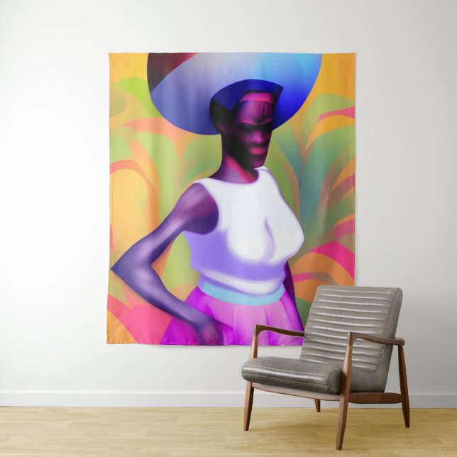 Afrikanische Alte Frau, die Vase auf ihrem Kopf tr Wandteppich (Beispiel)