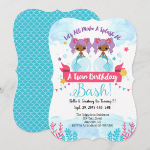 Afrikanische Amerikaner Twins Mermaid Birthday Ein Einladung