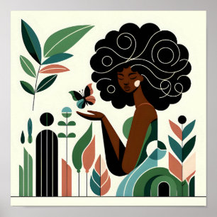 Afrikanische Amerikanerin, die einen Schmetterling Poster