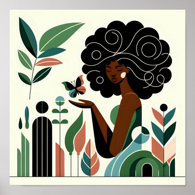 Afrikanische Amerikanerin, die einen Schmetterling Poster (Vorne)