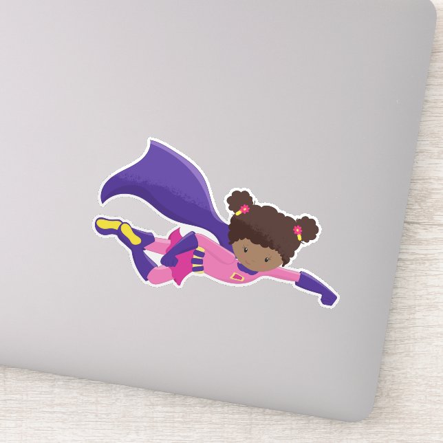 Afrikanische Amerikanerin, Kap, Superheld-Mädchen Aufkleber (Detail)