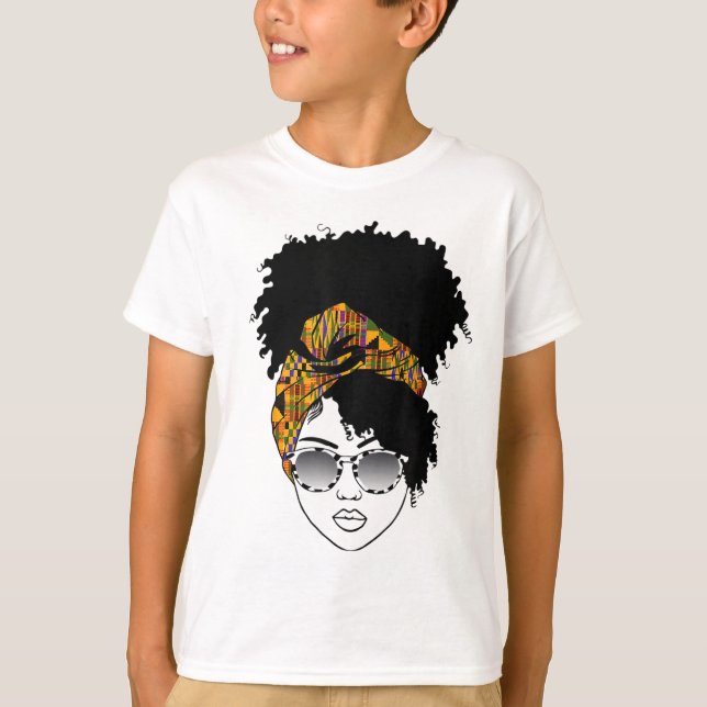 Afrikanische Amerikanerin Kente Cloth Headband Nat T-Shirt (Vorderseite)