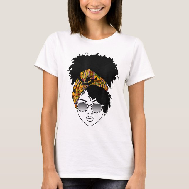 Afrikanische Amerikanerin Kente Cloth Headband Nat T-Shirt (Vorderseite)