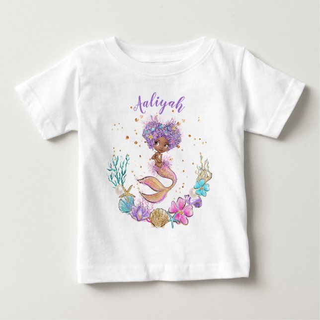 Afrikanische Amerikanerin Mermaid Birthday Baby T-shirt (Vorderseite)