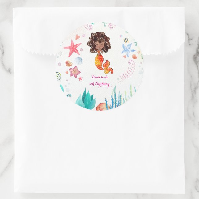 Afrikanische Amerikanerin Mermaid Birthday Danke Runder Aufkleber (Tasche)