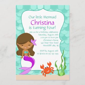 Afrikanische Amerikanerin Mermaid zum Geburtstag E Einladung